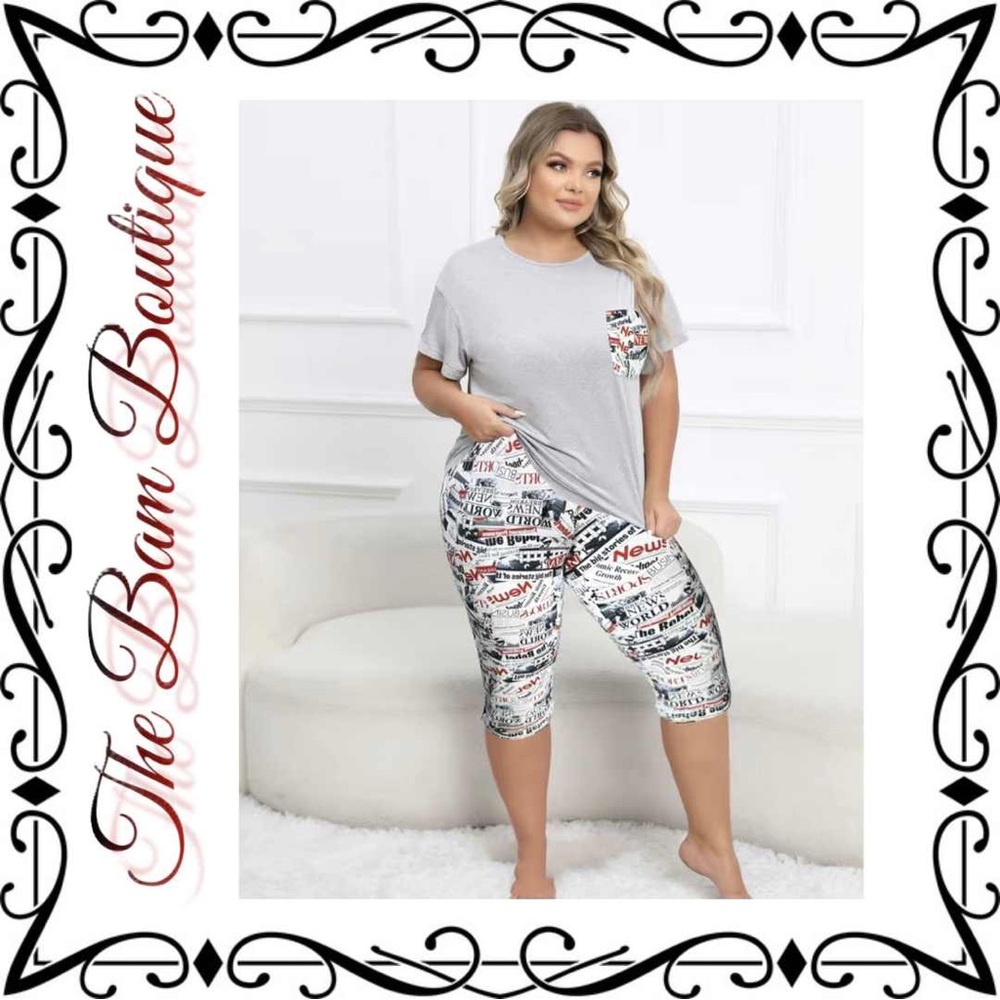 Plus Size Retro Letter Print Loungewear Set